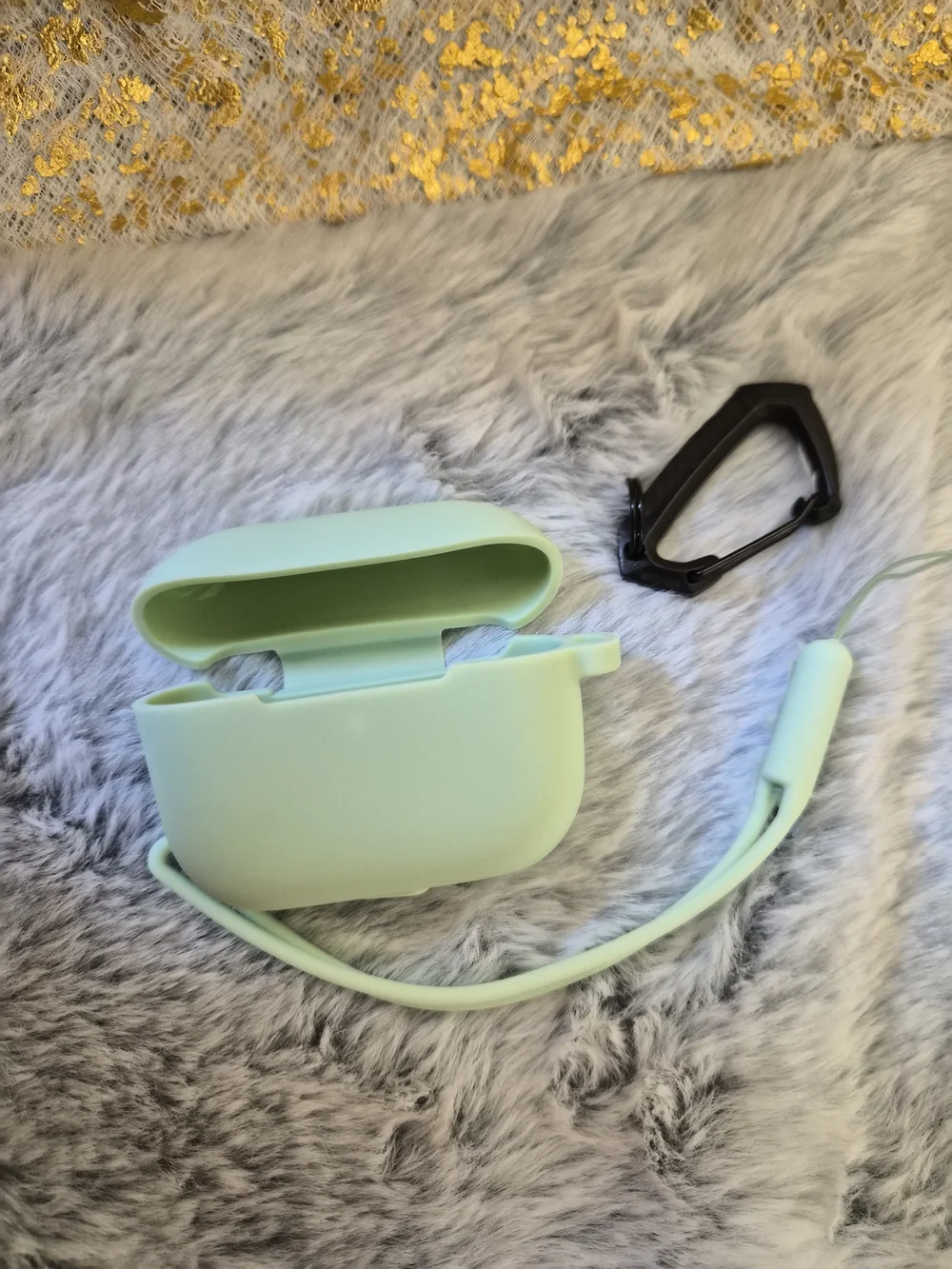 Mint Green Silicone AirPods Case with Strap and Carabiner